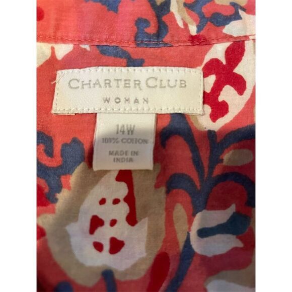 Charter Club Women's Plus 14W Pink Floral Sleeveless Blouse Ruffle Neck - Picture 6 of 7